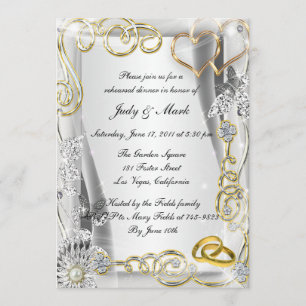 Gold Wedding Rings Hearts Rehearsal Dinner Invite