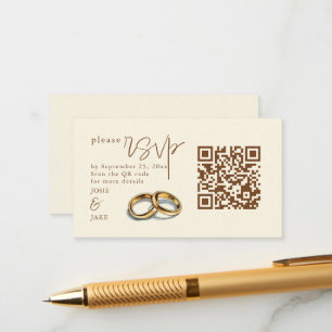 Gold Wedding Rings Illustration RSVP QR Code Enclosure Card