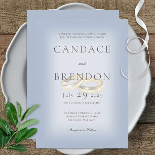 Gold Wedding Rings on Blue Wedding Invitation