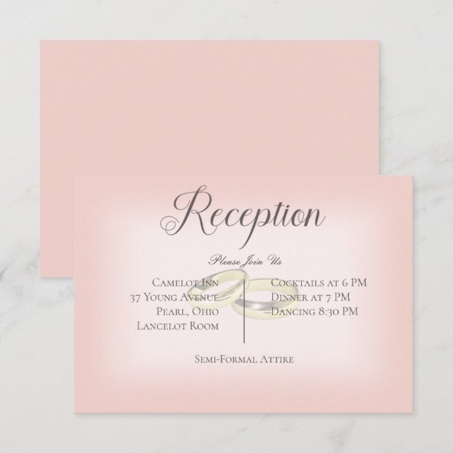 Gold Wedding Rings on Blue Wedding Reception Enclosure Card (Front/Back)