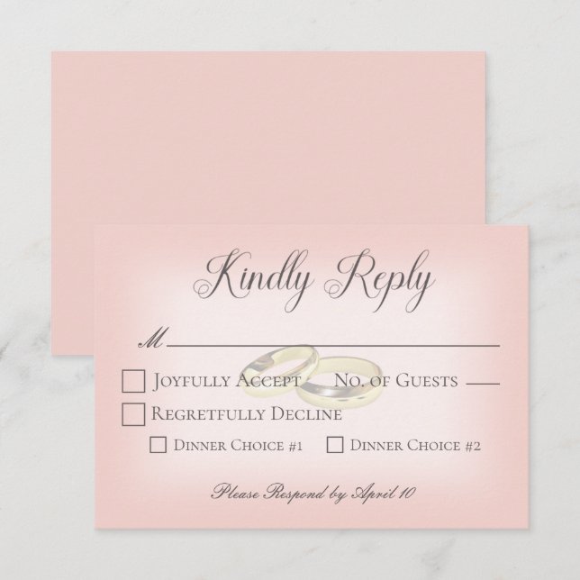 Gold Wedding Rings on Blush Wedding  RSVP Card (Front/Back)