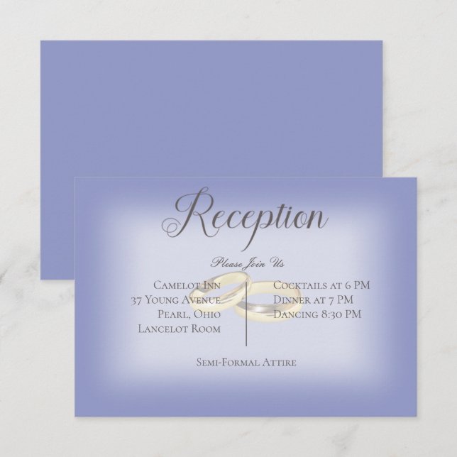 Gold Wedding Rings Periwinkle Reception Enclosure Card (Front/Back)