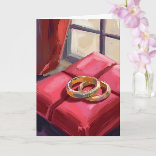 Gold Wedding Rings Watercolor Card (Orchid)