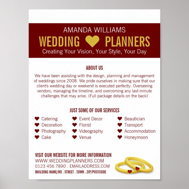 Gold Wedding Rings, Wedding Event Planner Advert Poster (Front)