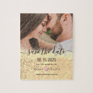 Gold Wedding Save The Date Invitation Jigsaw Puzzle
