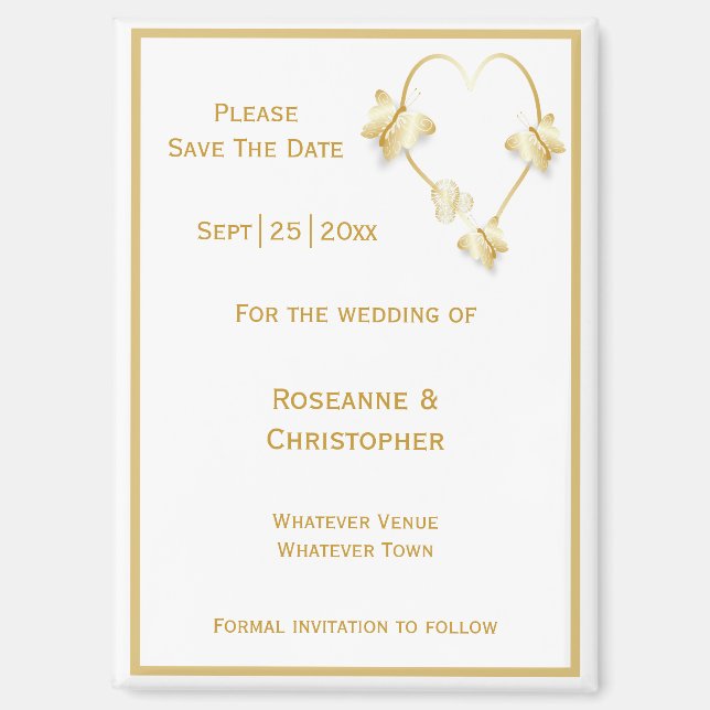 Gold Wedding Save The Date Magnet Butterflies (Front)