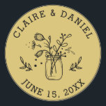 Gold Wedding Save the Date Mason Jar Flowers  Classic Round Sticker<br><div class="desc">Create Your Own Wedding Save the Date Round Sticker. For more advanced customisation of this design,  Please click the "Customise" button above!</div>