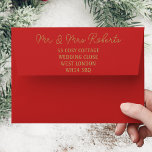 Gold Wedding Script Mr & Mrs Red Return Address Envelope<br><div class="desc">These red Mr & Mrs invitation envelopes feature bold gold lettering and elegant script. To edit the text click on the personalise button.</div>