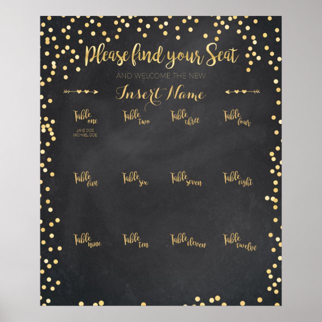 Gold Wedding Seating Chart (Front)