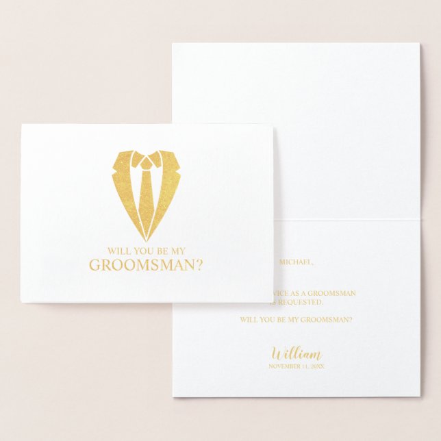 Gold Wedding Suit and Tie Groomsman Proposal Foil Card (Display)
