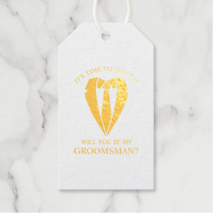 Gold Wedding Suit and Tie Groomsman Proposal Gift Tags