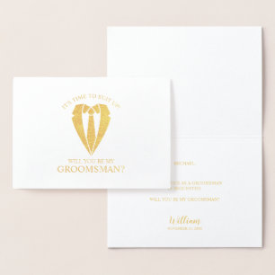 Gold Wedding Suit Personalised Groomsman Proposal Foil Card