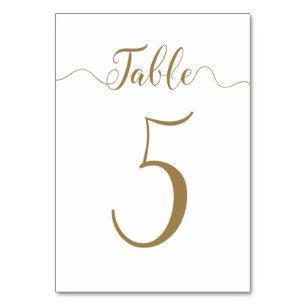 Gold Wedding Table Number 5 Card