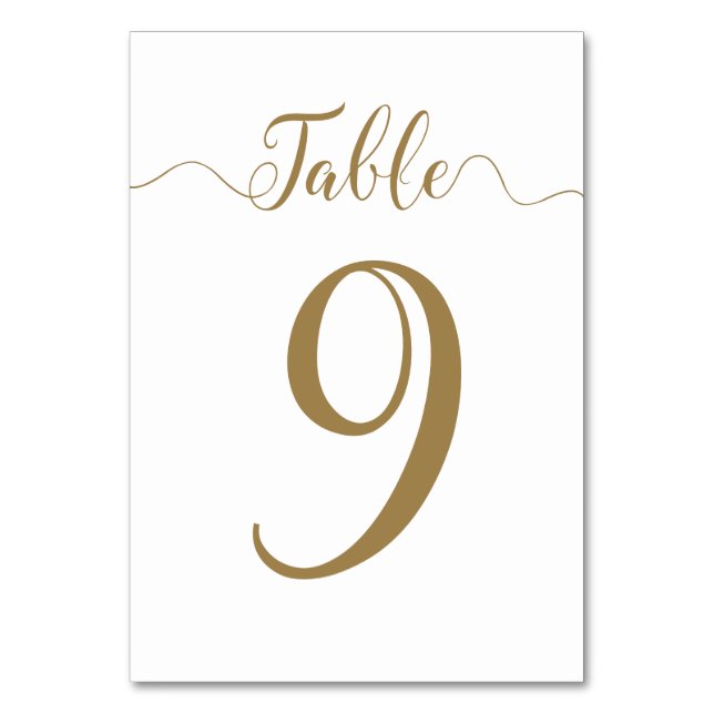 Gold Wedding Table Number 9 of 30 Cards (Front)