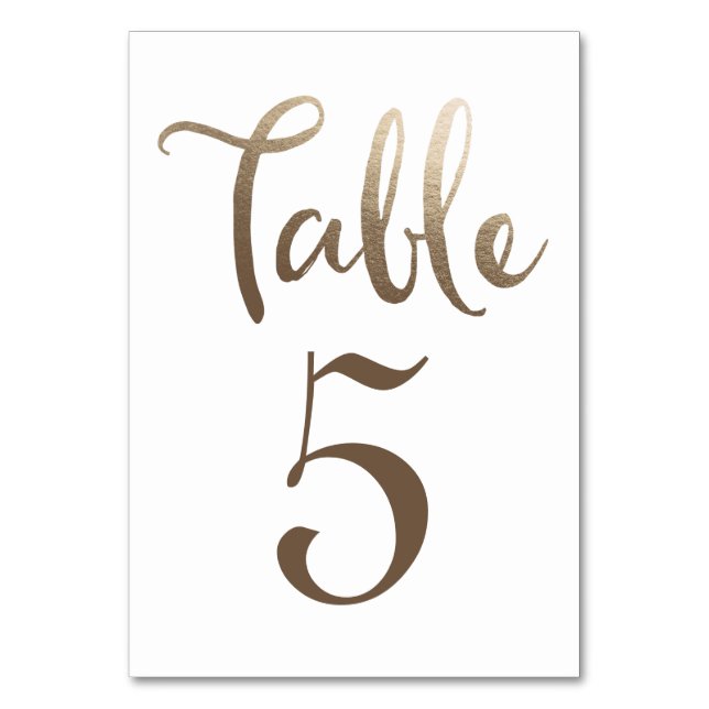Gold Wedding Table Number Typography Cards (Front)