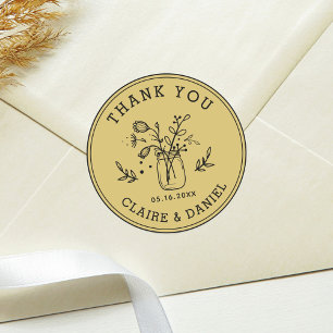 Gold Wedding Thank You Mason Jar Flowers Classic  Classic Round Sticker