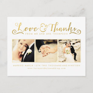Gold Wedding Thank You Script Typography Photo Postcard
