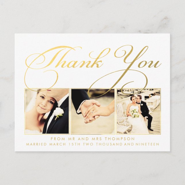 Gold Wedding Thank You Script Typography Photo Postcard (Front)