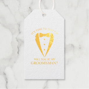 Gold Wedding Tuxedo Suit Groomsman Proposal Gift Tags
