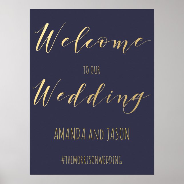 Gold Wedding welcome sign | Typography elegant (Front)