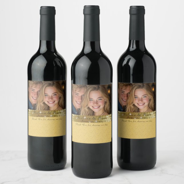 Gold Wedding Wine Label Add Your  Photo (Bottles)