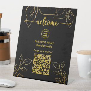 Gold Welcome Sign With QR Code For Menu Sign