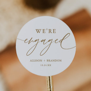 Gold We're Engaged Engagement Party Favours Classic Round Sticker