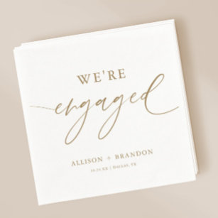 Gold We're Engaged Engagement Party Napkins
