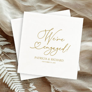 Gold We're Engaged Engagement Party Napkins