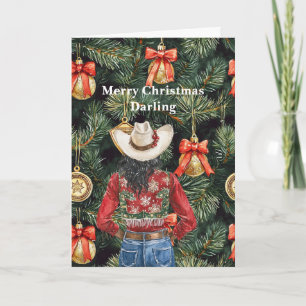 Gold Western Black Cowgirl Christmas Card