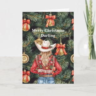 Gold Western Blond Cowgirl Christmas Card