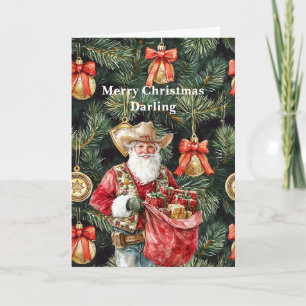 Gold Western Cowboy Santa Christmas Card
