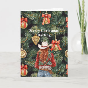 Gold Western Red Hair Cowgirl Christmas Card