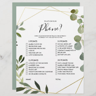 Gold What's on your Phone Bridal Shower Game