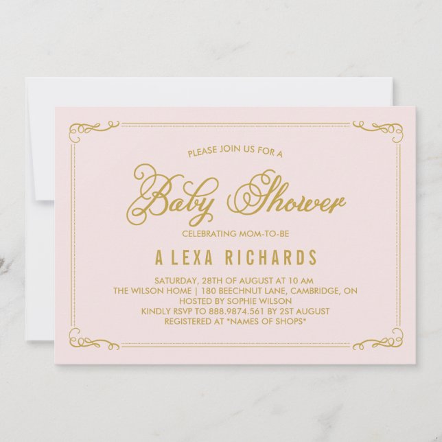 Gold Whimsical Borders Baby Shower Invitation (Front)