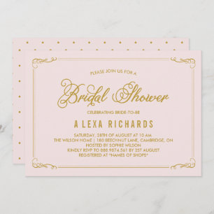 Gold Whimsical Borders Bridal Shower Invitation