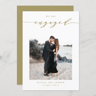 Gold Whimsical Script Photo Engagement Announcement