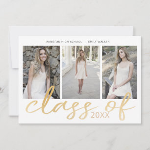 Gold Whimsical Script Photo Graduation Card
