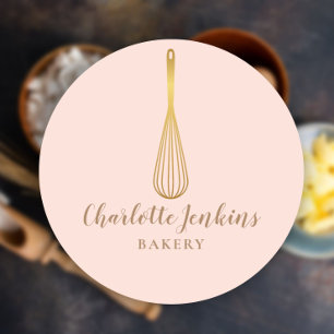 Gold Whisk Bakery Patisserie Blush Pink Classic Round Sticker