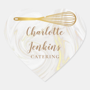 Gold Whisk Catering Marble Swirls Heart Sticker