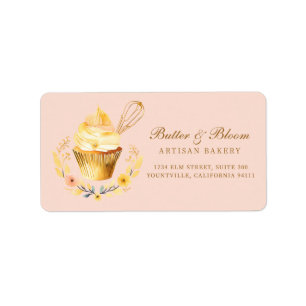 Gold Whisk & Cupcake, Baker Bakery Chef Caterer Label