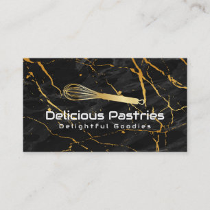 Gold Whisk Logo Black Marble Business Card