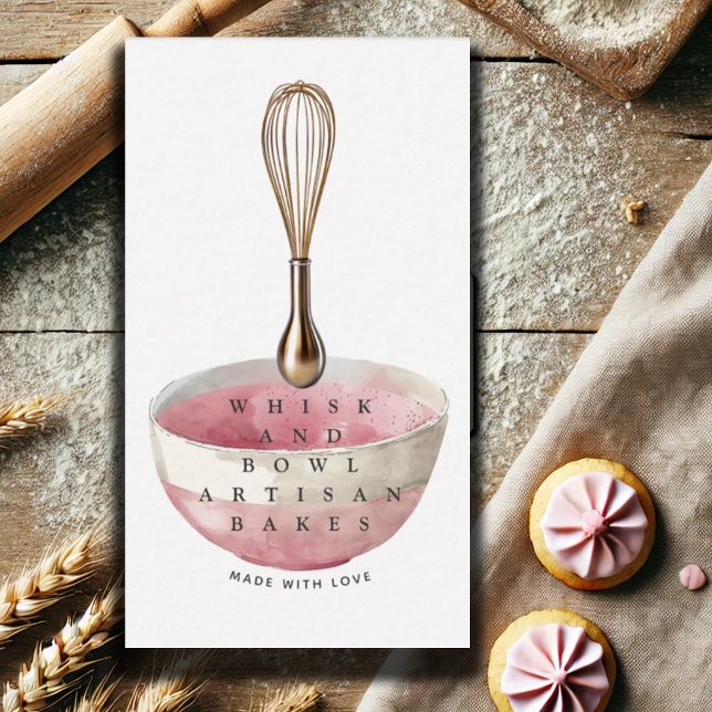 Gold Whisk Pink Baker Bakery Chef Caterer Business Card (Creator Uploaded)