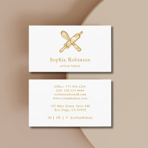 Gold Whisk Rolling Pin Bakery Chef Caterer  Business Card