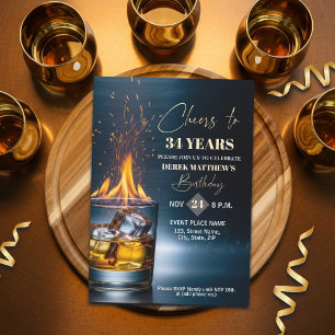 Gold Whiskey Theme Men 34th Birthday Party Invitation