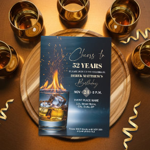 Gold Whiskey Theme Men 52nd Birthday Party Invitation
