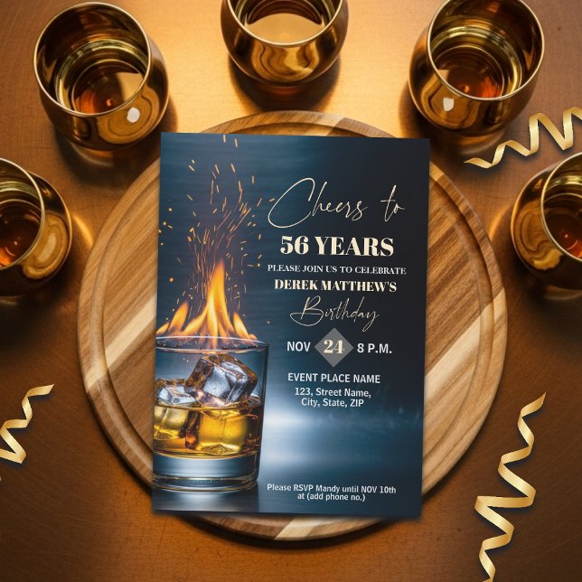 Gold Whiskey Theme Men 56th Birthday Party Invitation (Creator Uploaded)