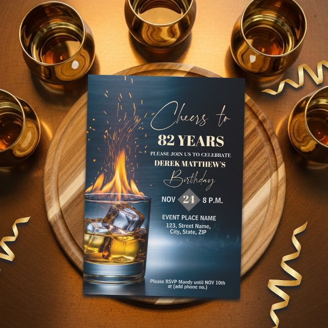 Gold Whiskey Theme Men 82nd Birthday Party Invitation (Creator Uploaded)