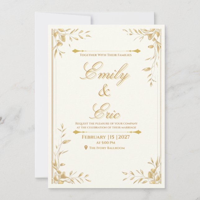 Gold Whisper - Elegant Gold Wedding Invitation (Front)