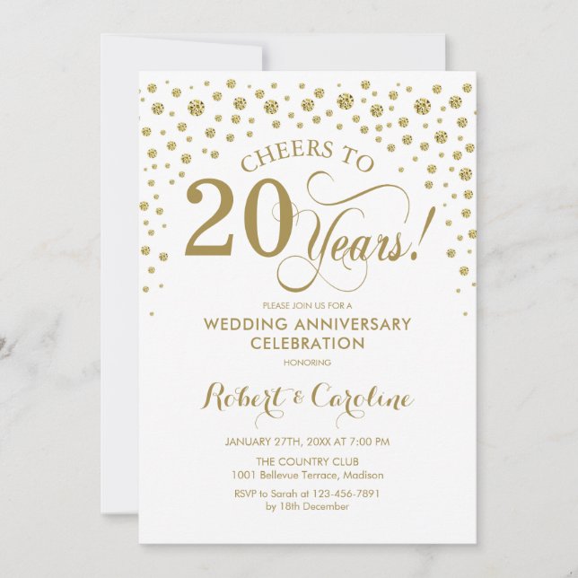 Gold White 20th Anniversary Celebration Invitation (Front)